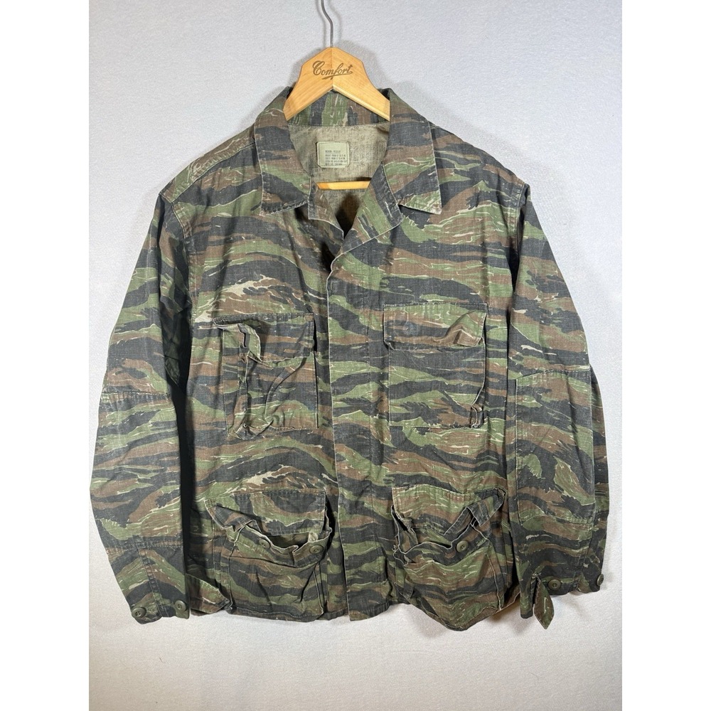 Vintage Tiger Stripe Camouflage Combat Jacket Medium Regular USA Military Coat